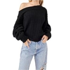 Free People Cabin Fever Pullover Chenille Sweater in Washed Black